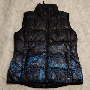 MNY Marc New York Puffer Vest Andrew Marc Performance Blue Black Splatter L